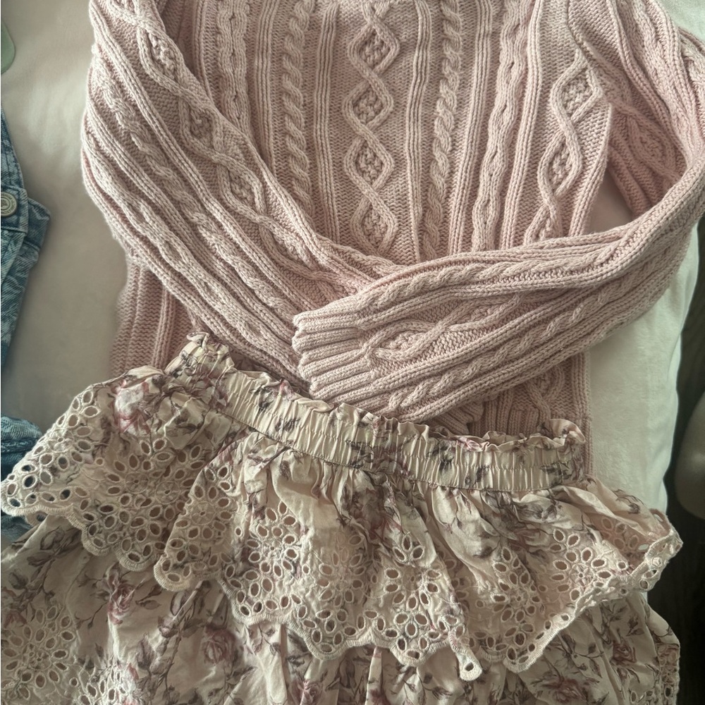 Love Shack Fancy for gap Floral Lace Pink Skirt w matching sweater